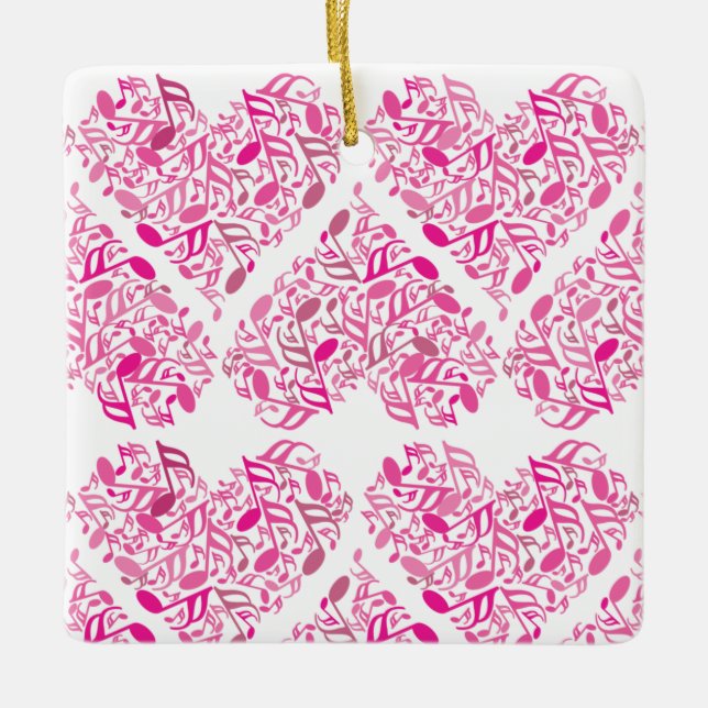 Rosa Music Note Note Hjärtar Julgransprydnad Keramik (Framsida)