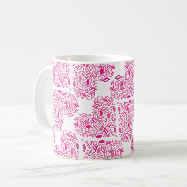 Rosa Music Note Note Hjärtar Kaffemugg (Framsida vänster)