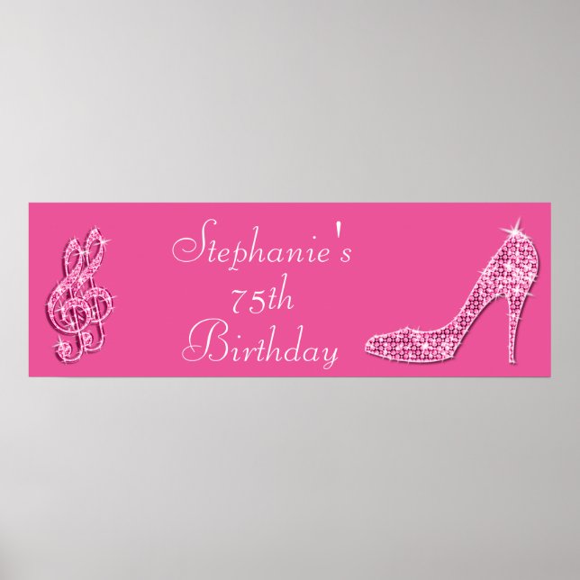 Rosa Music Note och Stiletto 75:e Birthday Poster (Framsidan)