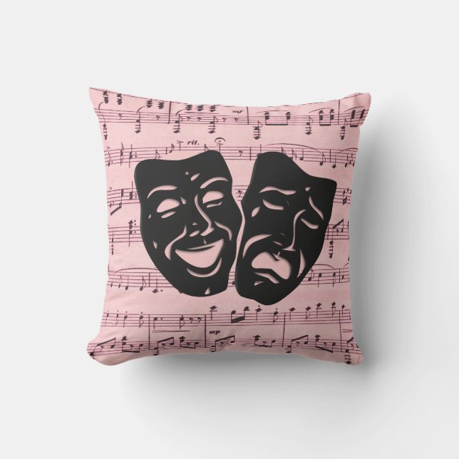 Rosa Music och teatermasker Kudde (Framsida)