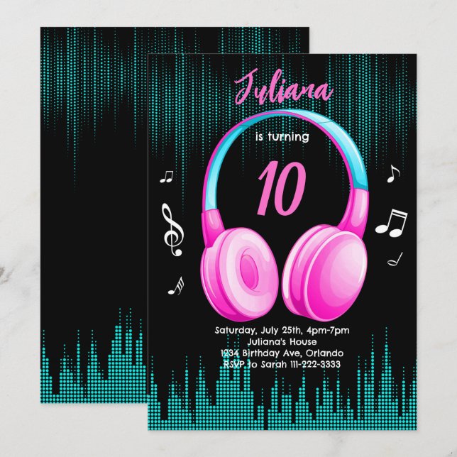 Rosa Musical Birthday-inbjudan Inbjudningar (Fram/baksida)