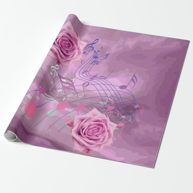 Rosa Musik noter & Ro Wrapping Papper Presentpapper (Utrullad)
