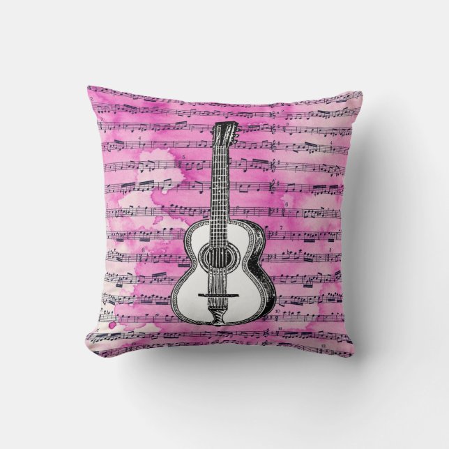 Rosa musik notergitarr kudde (Framsida)
