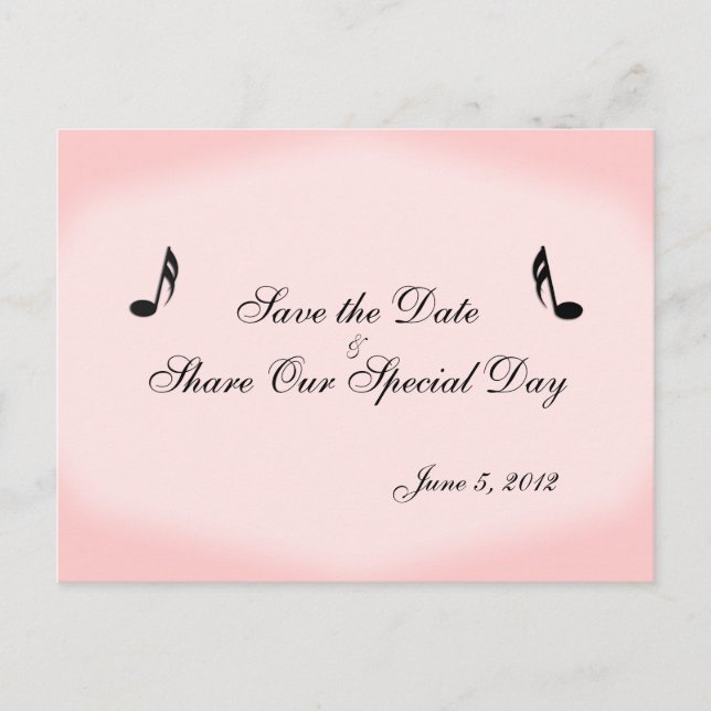 Rosa Musik Spara Datum Postkort Meddelande Vykort (Framsida)