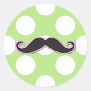 Rosa Mustache, Curl Mustache, Stache, Polka dots Runt Klistermärke