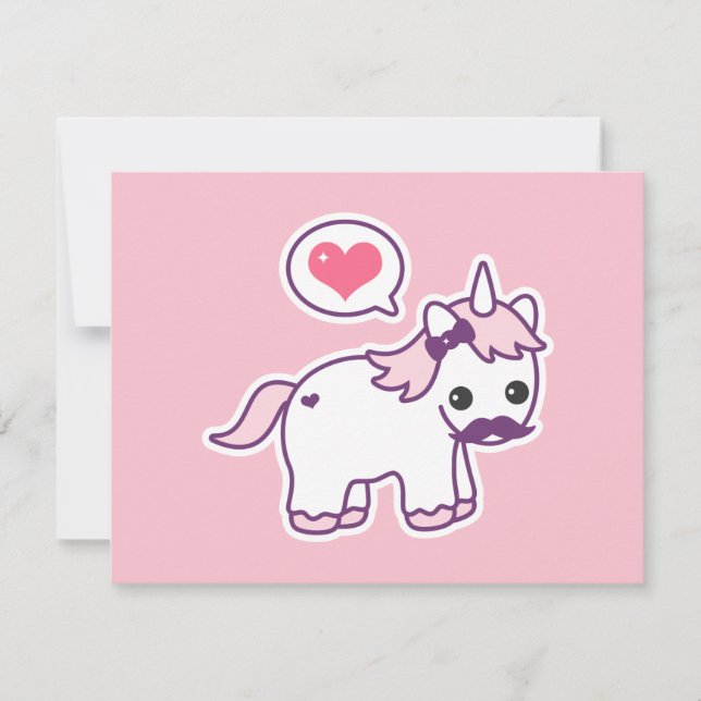 Rosa Mustache Unicorn Födelsedagsfest inbjudan (Framsida)