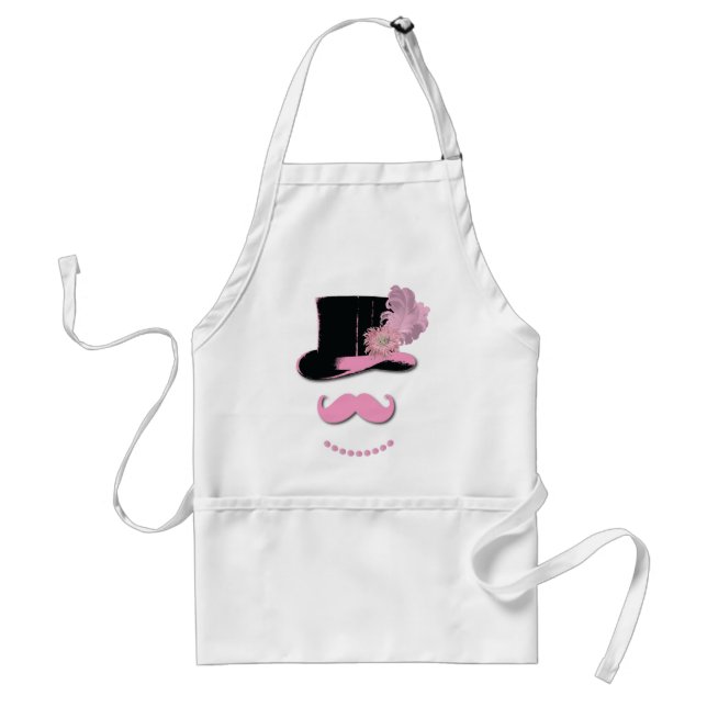 Rosa mustasch, top hat, fjädrar och blomma förkläde (Framsidan)