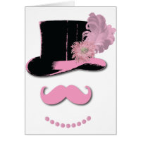 Rosa mustasch, top hat, fjädrar och blomma