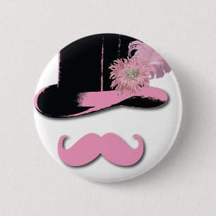 Rosa mustasch, top hat, fjädrar och blomma knapp
