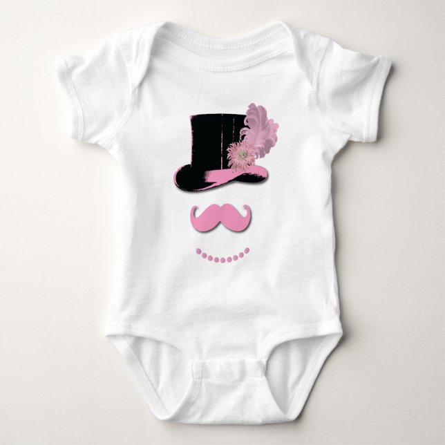 Rosa mustasch, top hat, fjädrar och blommor tee (Framsida)