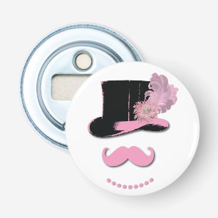 Rosa mustasch, top hat och blommor flasköppnare