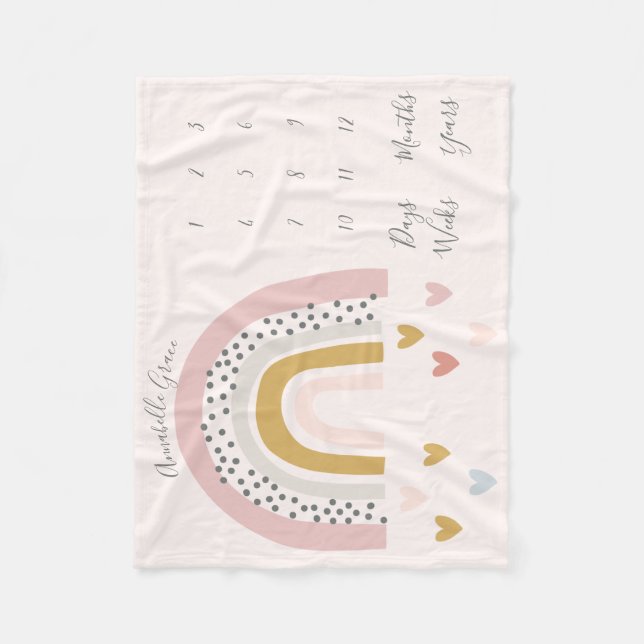  Rosa Mute Rainbow månatlig milstolpe Baby Fleecefilt (Framsidan)