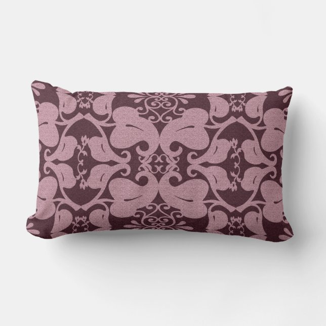Rosa N Burgundy Modern Elegant Löv Mönster Lumbarkudde (Framsida)