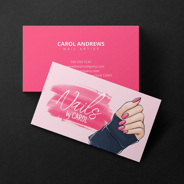Rosa Nagelkonstnärssalong Nageltekniker Studio Visitkort (Skapare uppladdad)