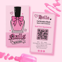 Rosa nagellacksflaska med band Nagelsalong QR-kod