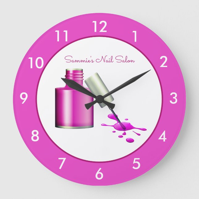 Rosa Nail Salon Anpassningsbar Large Clock Stor Klocka (Framsida)