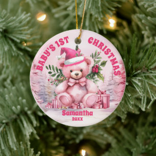 Rosa Nalle Baby 1:a julfoto Ornament