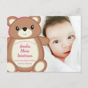 Rosa Nalle Baby Birth Notice of Vykort