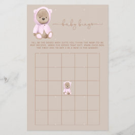Rosa Nalle Baby Shower Bingo Game Flygblad