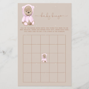 Rosa Nalle Baby Shower Bingo Game Flygblad