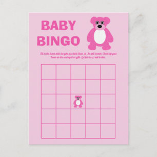 Rosa Nalle Baby Shower Bingo-spelkort Meddelande Vykort