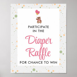 Rosa Nalle Baby Shower Diaper Raffle-spel Poster