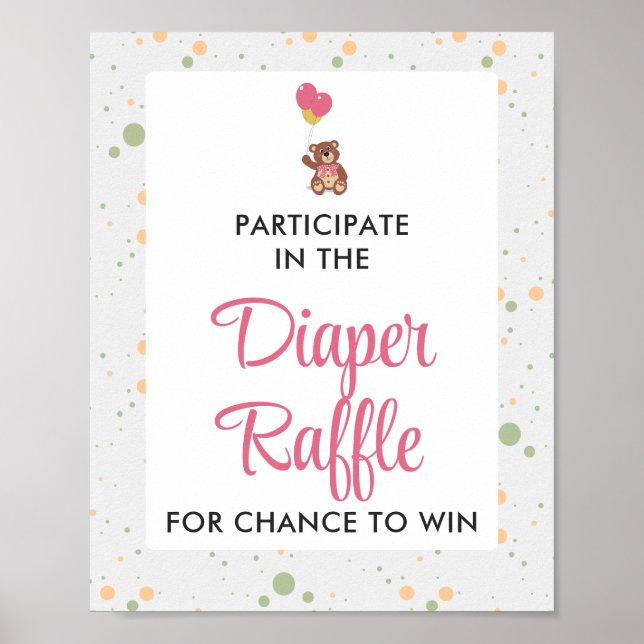 Rosa Nalle Baby Shower Diaper Raffle-spel Poster (Framsidan)