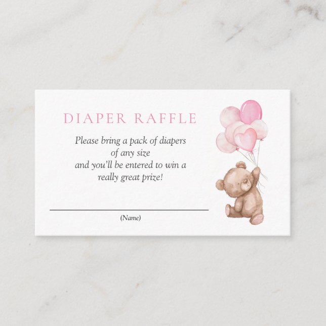 Rosa Nalle Baby Shower Diaper Raffle Tilläggskort (Framsida)