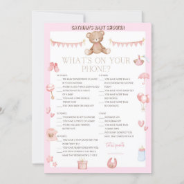 Rosa Nalle Baby Shower - Editable Namn, 5x7 Inbjudningar