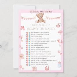 Rosa Nalle Baby Shower - Editable Namn, 5x7 Inbjudningar