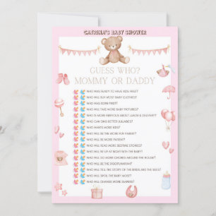 Rosa Nalle Baby Shower - Editable Namn, 5x7 Inbjudningar