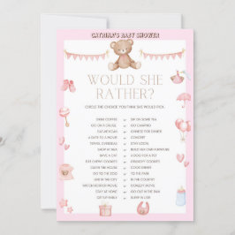 Rosa Nalle Baby Shower - Editable Namn, 5x7 Inbjudningar