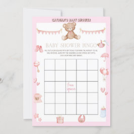 Rosa Nalle Baby Shower - Editable Namn, 5x7 Inbjudningar