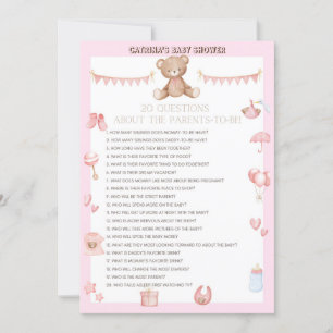 Rosa Nalle Baby Shower - Editable Namn, 5x7 Inbjudningar