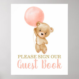 Rosa Nalle Baby Shower Girl Girl Sign Guest Bok Poster
