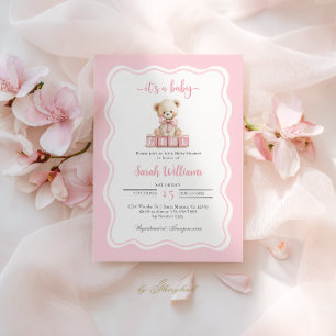 Rosa Nalle Baby Shower Girl-inbjudan för flickor Inbjudningar