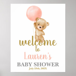 Rosa Nalle Baby Shower Girl Välkomstskylt Poster