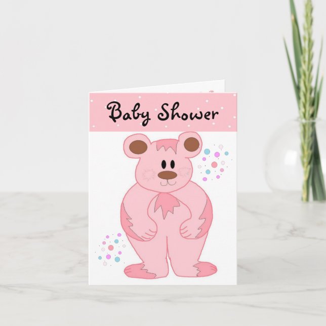 Rosa Nalle Baby Shower Inbjudan (Framsida)