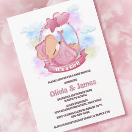 Rosa Nalle Baby Shower Inbjudningar