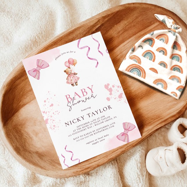 Rosa Nalle Baby Shower Inbjudningar (Skapare uppladdad)