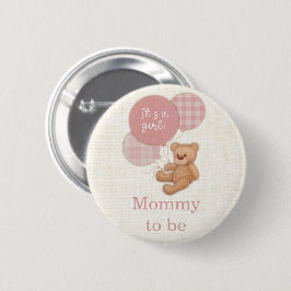 Rosa Nalle Baby Shower Mamma ska vara Knapp