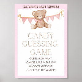 Rosa Nalle Baby Shower-skylt Poster