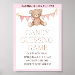 Rosa Nalle Baby Shower-skylt Poster
