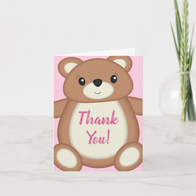 Rosa Nalle Baby Shower Tack Kort (Framsida)