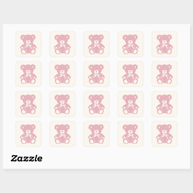 rosa nalle babydusch fyrkantigt klistermärke (Ark)