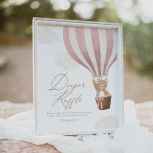 Rosa Nalle Ballon Baby Shower Diaper Raffle Poster