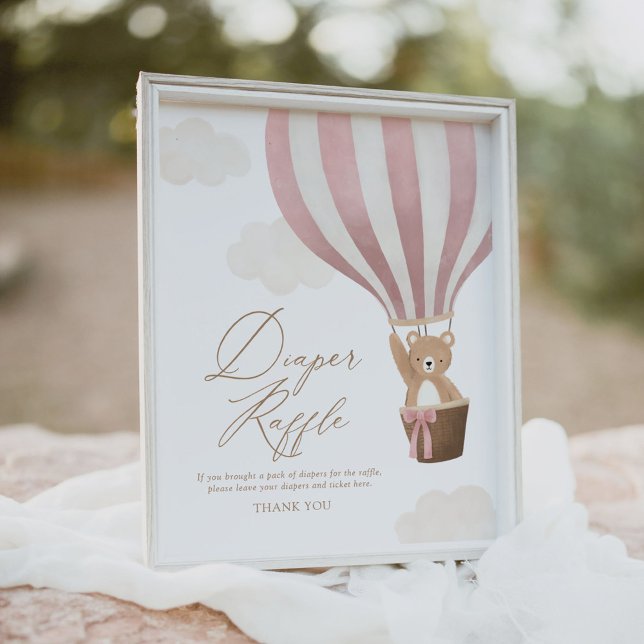 Rosa Nalle Ballon Baby Shower Diaper Raffle Poster (Skapare uppladdad)