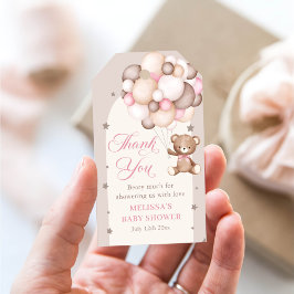 Rosa Nalle Ballon Baby Shower Presentetikett