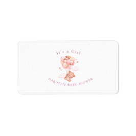 Rosa Nalle Ballon Baby Shower-Returadress Adressetikett