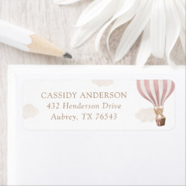 Rosa Nalle Ballon Baby Shower-Returadress Returadress Etikett